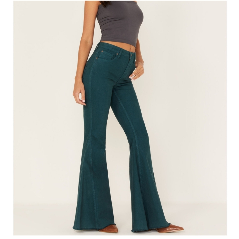 Shyanne Deep Teal Western Raw Hem Bell Bottom Jeans Size 32 Long